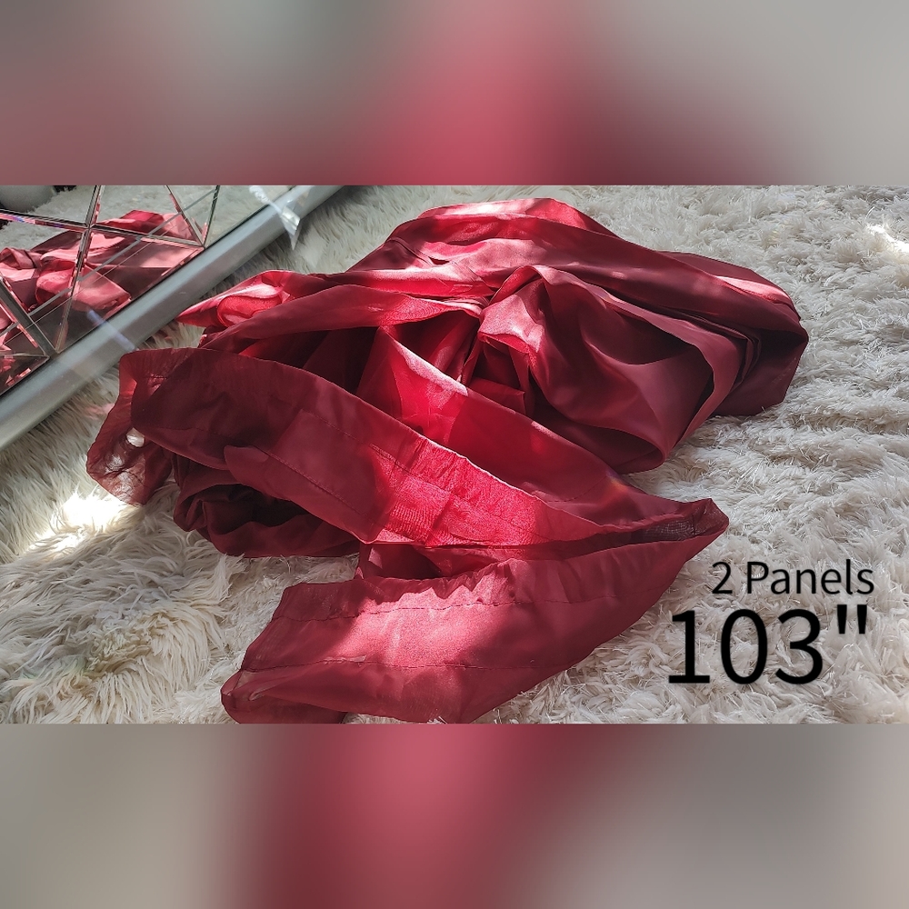 Deep Red Burgundy Sheer Curtain Panels 2pc 103"